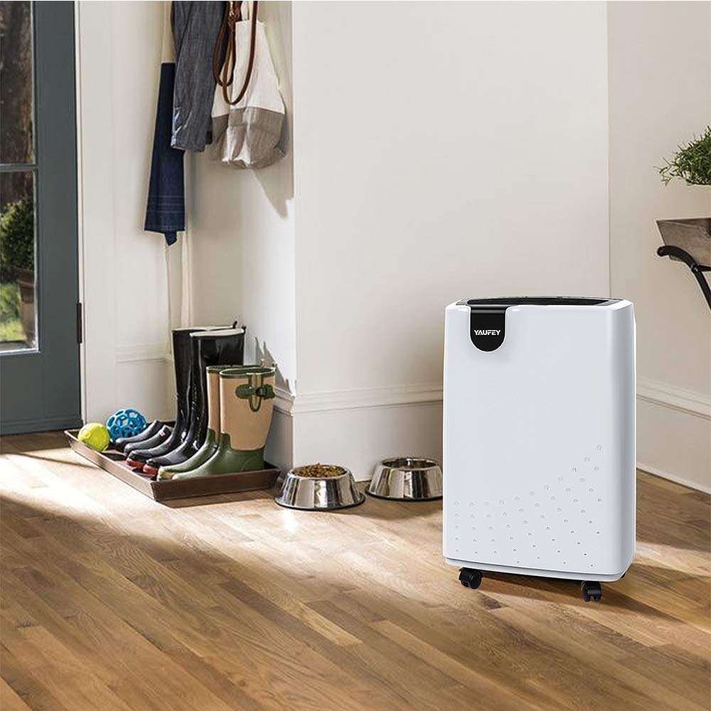 Yaufey 2500 Sq. Ft. Dehumidifier for Home and Basements with Auto or Manual Drainage, 0.48 Gallon Water Tank, Low Noise and 24H Timer
