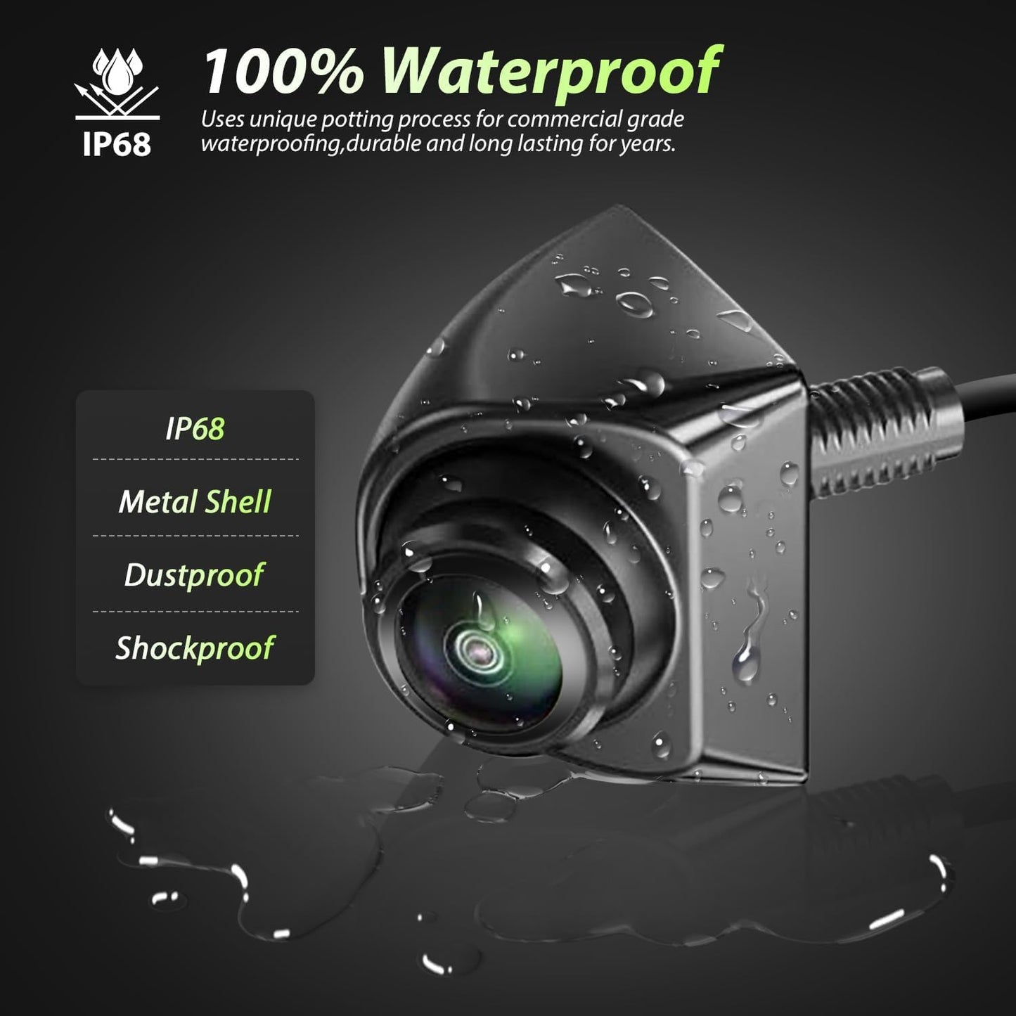 SOEKAVIA 170 IP68K 12V Backup Camera for Cars - HD/CVBS Image Wide Angle, Super Night Vision, Waterproof, Metal