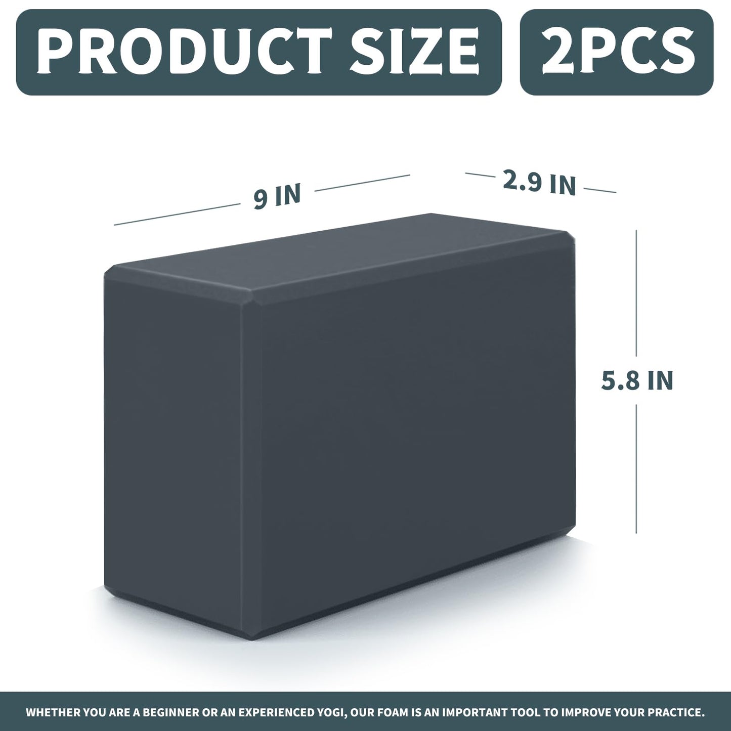 Yoga Blocks 2 Pcs, 9"x6"x3" Yoga Brick Foam Blocks EVA Foam Block Props Accessories for Pilates Stretching and Meditation (Grey, Large)