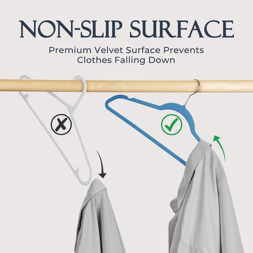 HOUSE DAY Velvet Hangers - Non-Slip Heavy Duty 60 Pack in Tranquil Blue | Slim Space-Saving Design with 360° Rotating Hook