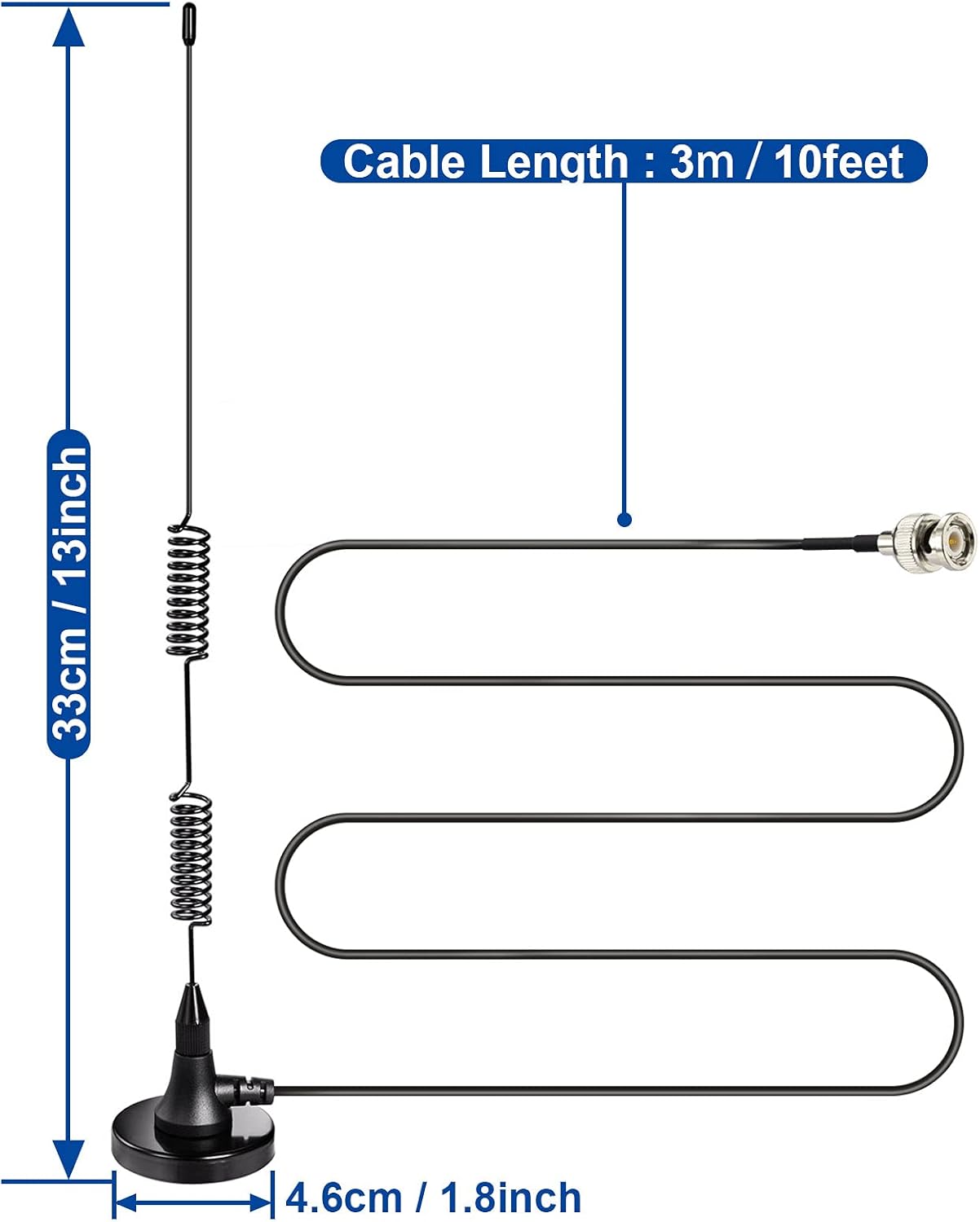 BINGFU 20-1300MHz Police Scanner Antenna Magnetic Base HF VHF UHF Two Way Ham Radio BNC Male Antenna Compatible