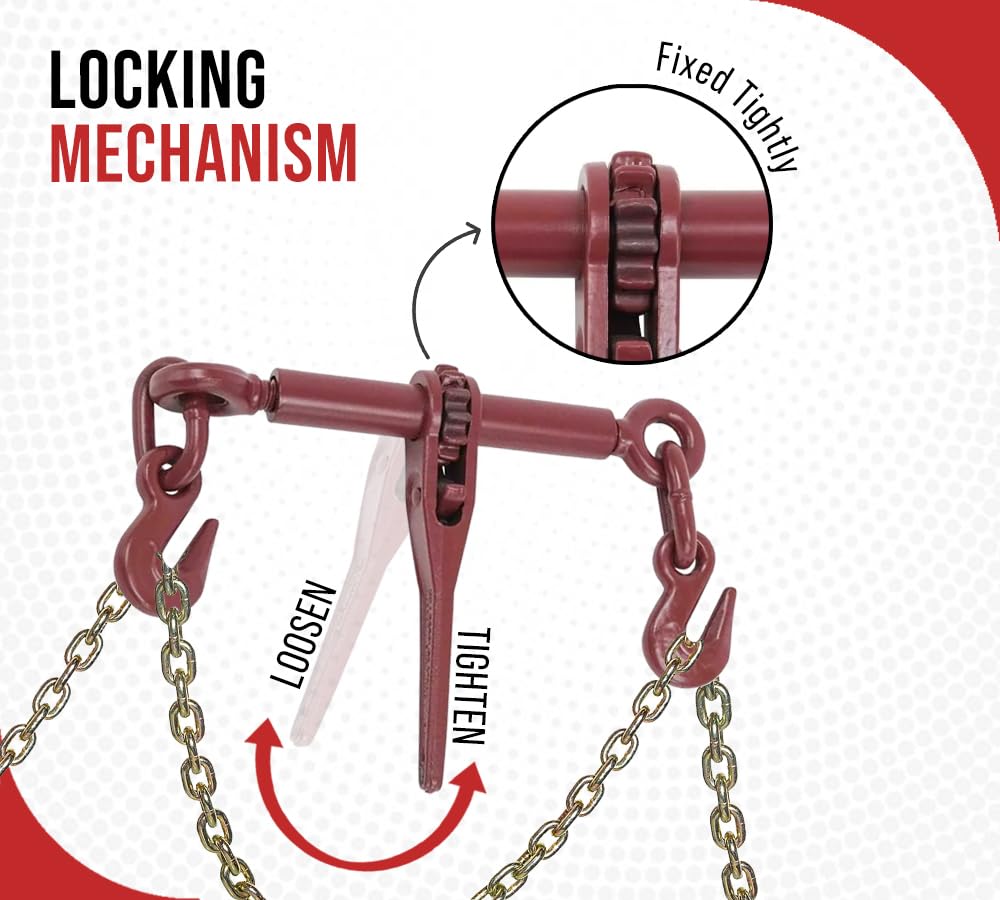 (4 Pack) Mytee Products 5/16"-3/8" Heavy Duty Ratchet Chain Binder w/Grab Hooks 5,400 Lbs Working Load Limit | Tie Down Hauling Chain Binders for Flatbed Truck Trailer