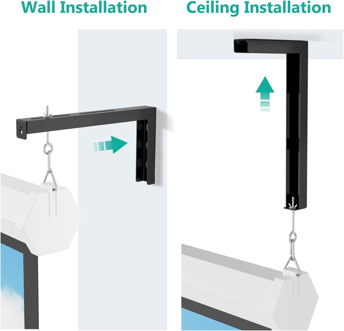 12 inch 80 lbs (PSM001XL-B), WALI Universal Projector Screen Ceiling Mount, Wall Hanging Mount L-Brackets, Adjustable
