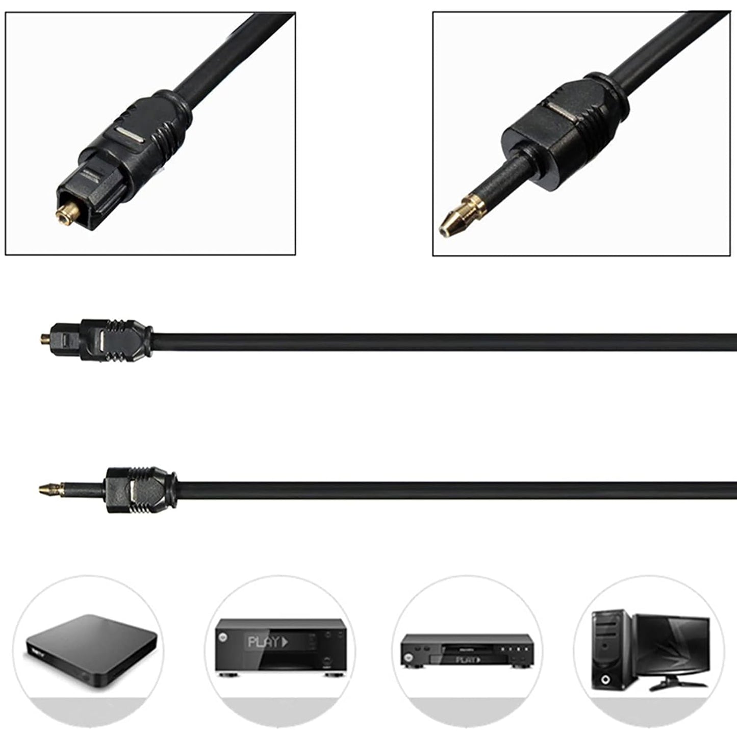 Diarypiece 3.5mm Toslink to Plug Digital Optical Audio Cable SPDIF Fiber Connector