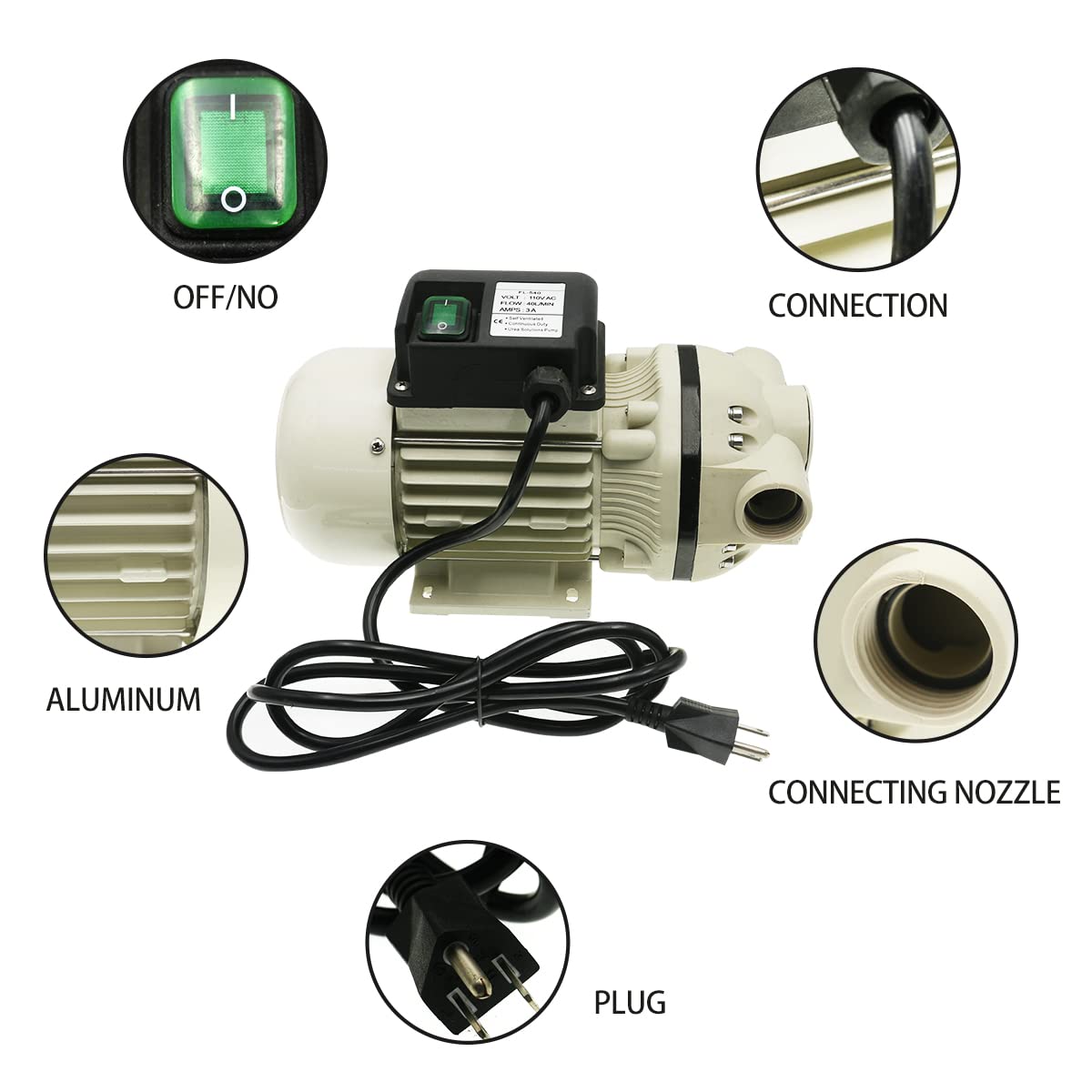 TDRSUPER Diaphragm Irrigation Pump Industrial Electric Water Pressure Pump Self-priming 110VAC, 10.6 GPM, 23PSI, 14.3lb, Lift 11m, Power 350W