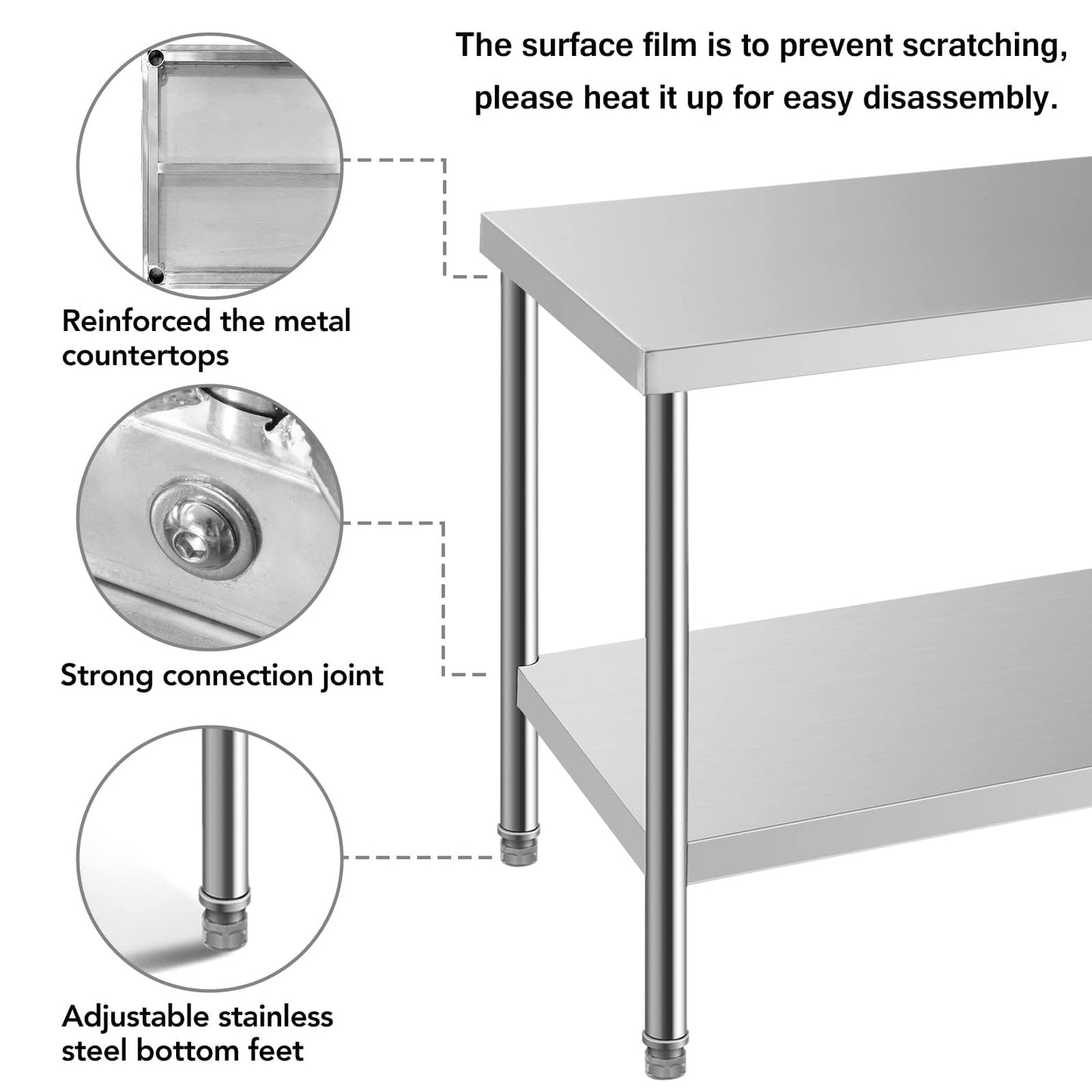 HXCFYP 24x18 Stainless Steel Prep Table with Undershelf for Restaurant, NSF Certified, Home & Hotel - Heavy Duty Commercial Grade Worktable for Food Preparation & Christmas Cooking