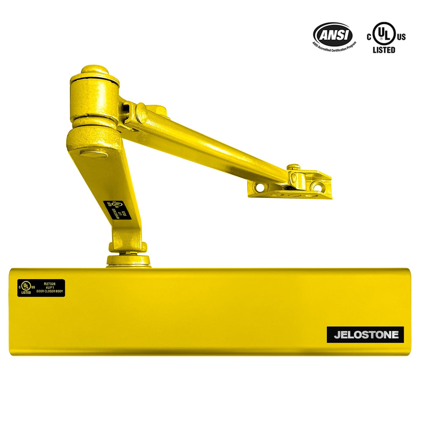 Heavy Duty, Commercial Door Closer D8000DA, ANSI Grade 1, UL 3 Hour Fire Rated, ADA Compliant, Delayed Action, Adjustable Spring Size 1-6 for Doors(44-330LB/30-60 in), Indoor/Outdoor (Brass Gold)