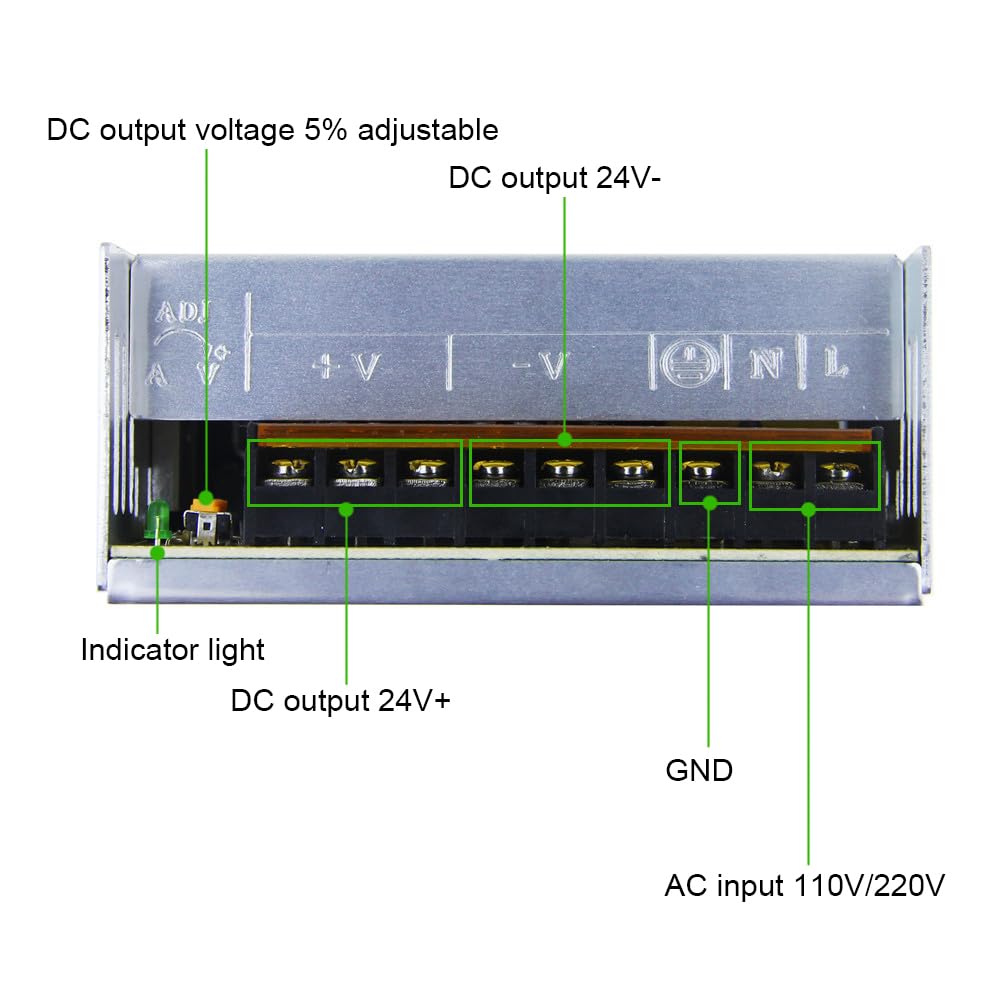 ALITOVE DC 24V Power Supply Universal Regulated Switching 15A 360W Transformer Adapter LED Driver 110V/220V AC Input for LED Strip, CCTV Camera System, Radio (5 Pack)