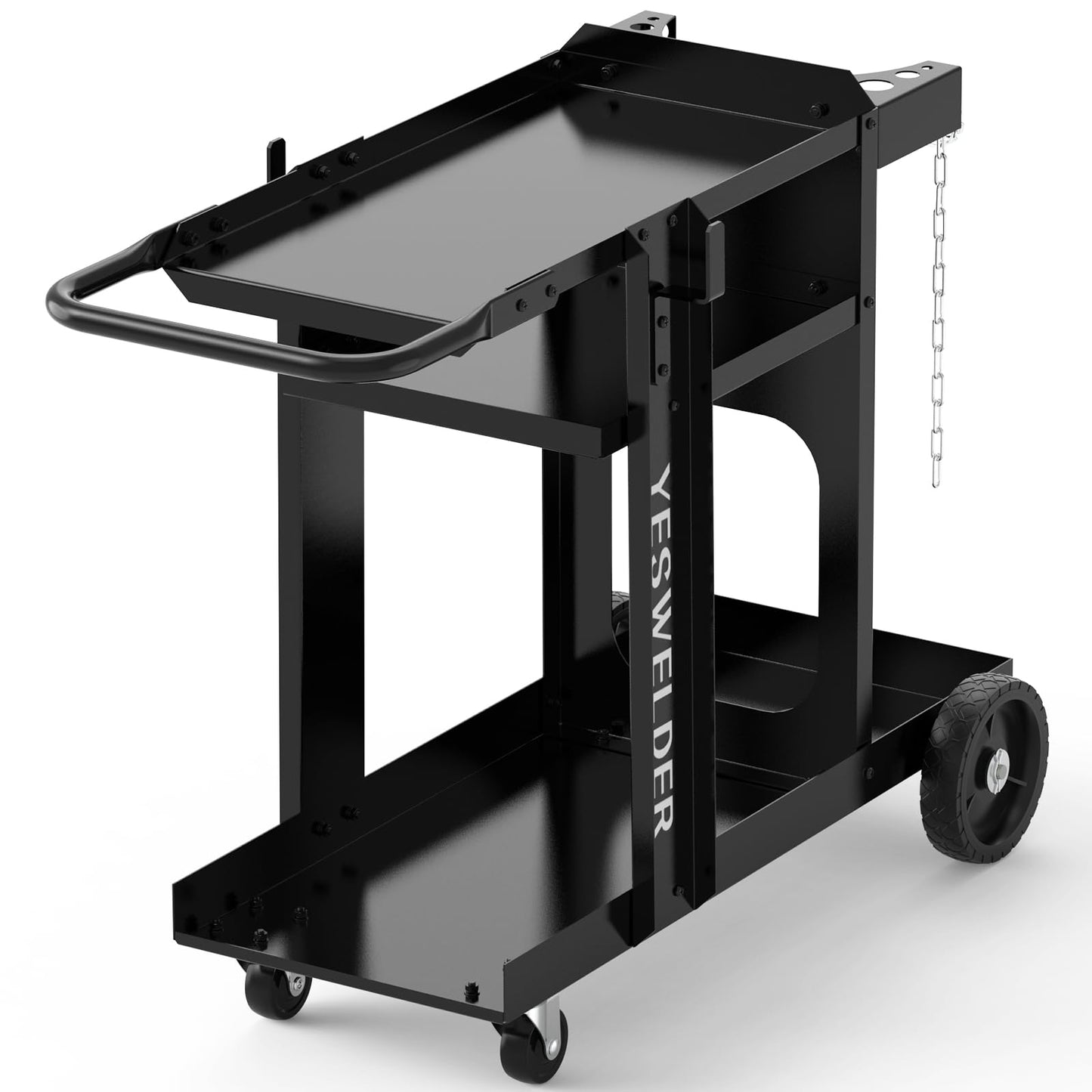 YESWELDER Welding Cart for TIG MIG Welder and Plasma Cutter,Three-Layer Welder Cart,Tank Storage Safety Chains, Heavy Duty Large Storage 360° Rolling Welding Trolley