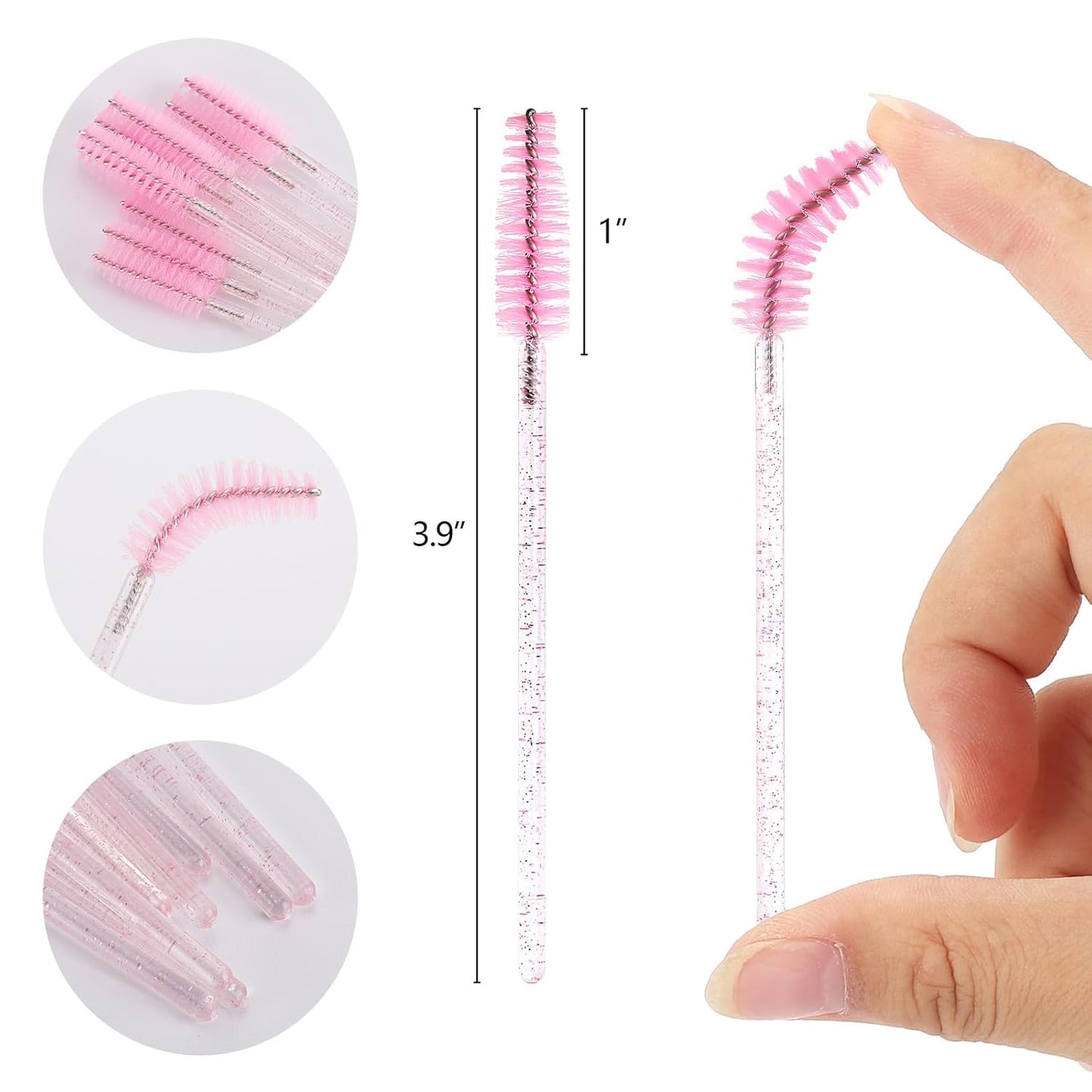 Tbestmax Disposable Mascara Wands - 50 Pcs Crystal Eyebrow Spoolies for Eyelash Extensions | Pink Makeup Brushes