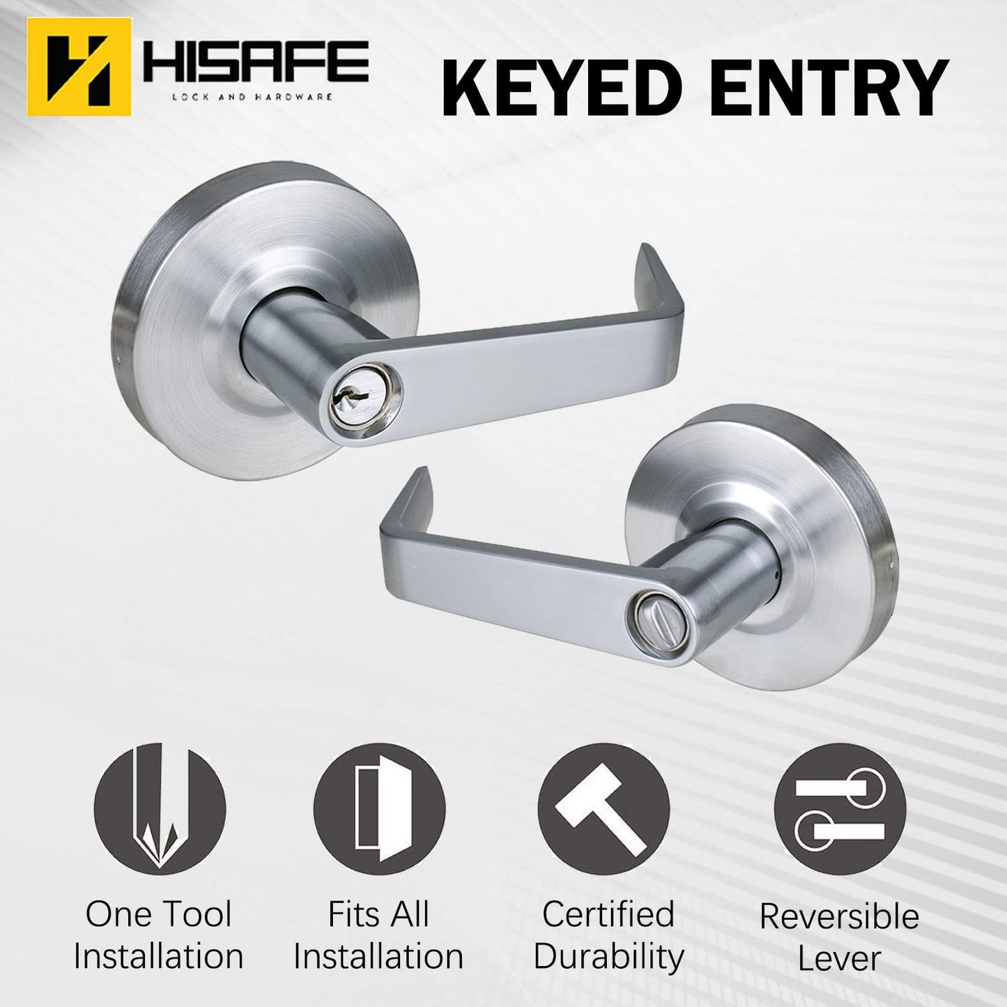 HISAFE Commercial Keyed Entry Door Handle & Commercial Privacy Door Handle