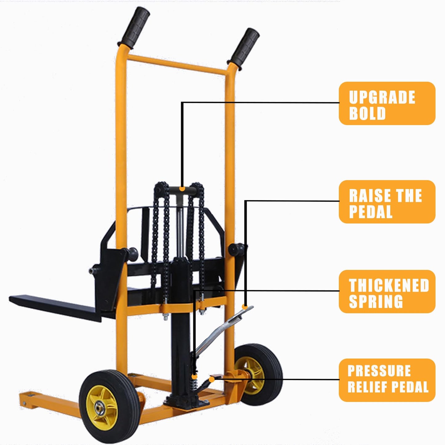 Manual Forklift Material Stacker, Hand Truck Lifts with Fixed Legs and Adjustable Forks, 2.3-36" Lifter Hieght Hydraulic Lift for Factory, 440Lbs (Foot Pedal)