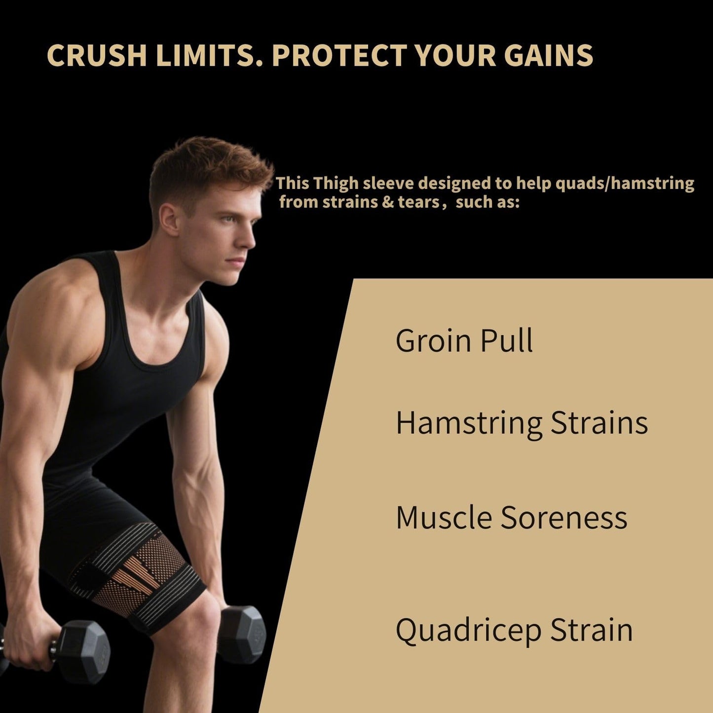 kyopyno Hamstring Compression Sleeves with Adjustable Straps - Copper Infused Thigh Sleeve Support for Running Recovery & Sports - Thigh Brace for Men & Women