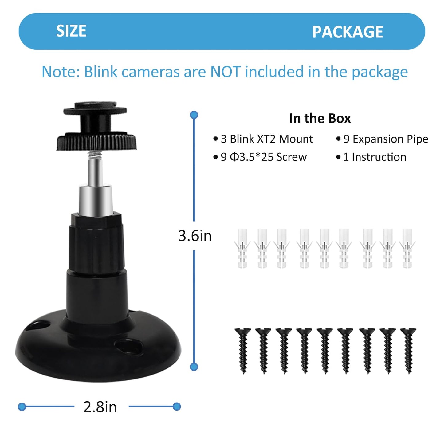Blink Outdoor Camera Mount, 360 Degree Adjustable Indoor/Outdoor Wall Mount Bracket for Blink Home Security System Black 3 Pack