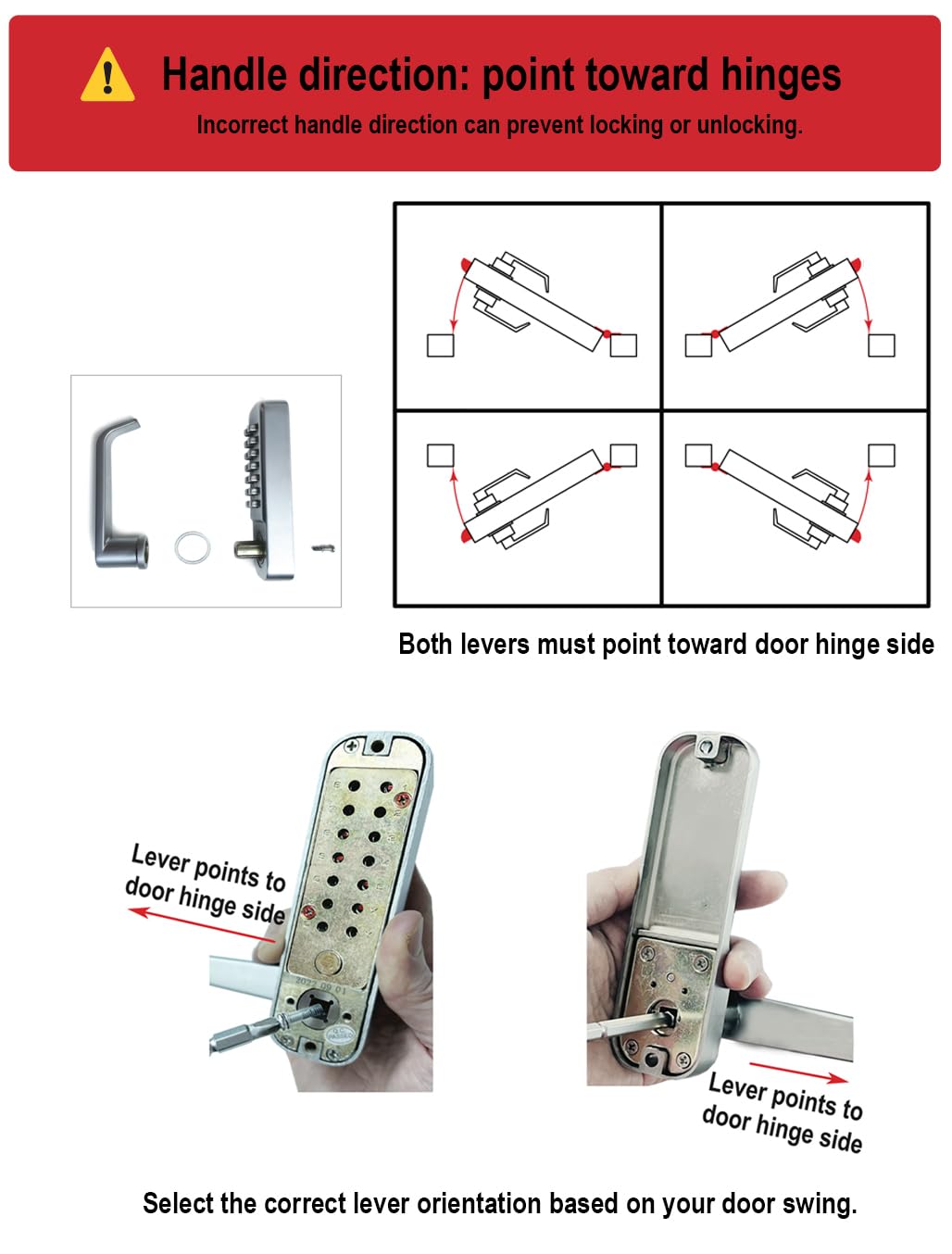 JOUNJIP Single-Sided Mechanical Keyless Combination Lever Handle Door Lock - [Square Spindle] Easier Install - Satin Chrome - 2024 Upgrade Version