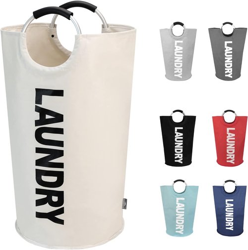 DOKEHOM 90L Large Laundry Basket - Collapsible Freestanding Hamper in Beige for Easy Storage