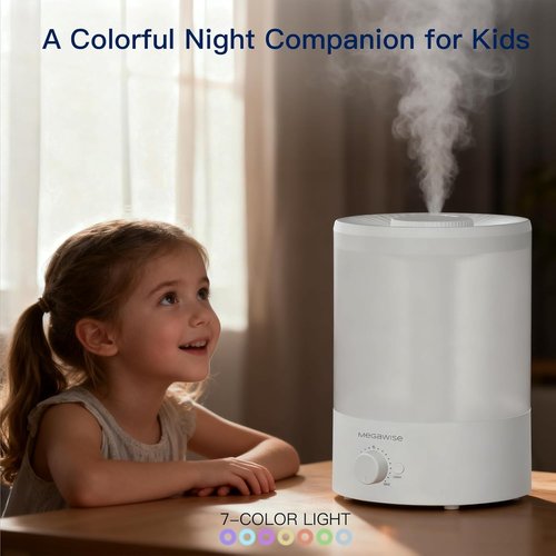 MEGAWISE Ultrasonic Cool Mist Humidifier - 3.5L Top-Fill Design, Essential Oil Diffuser, Quiet Operation, Auto Shut-Off