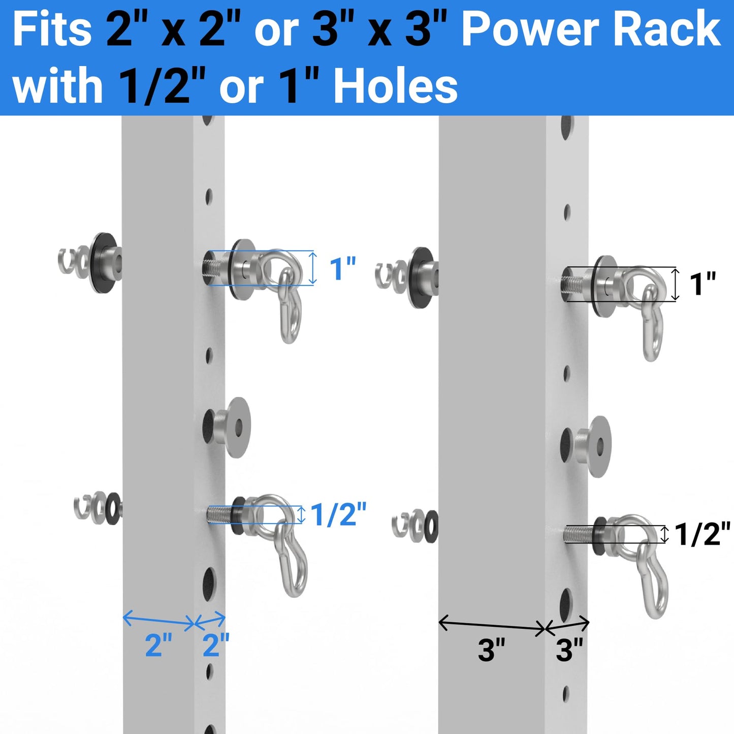 Vatemechie Heavy-Duty Power Rack Attachments, Quick-Install Home Gym Accessories for 2x2, 2x3 & 3x3 Power Racks, Fits 1/2", 5/8" & 1" Holes (Step Plates for Power Cages)