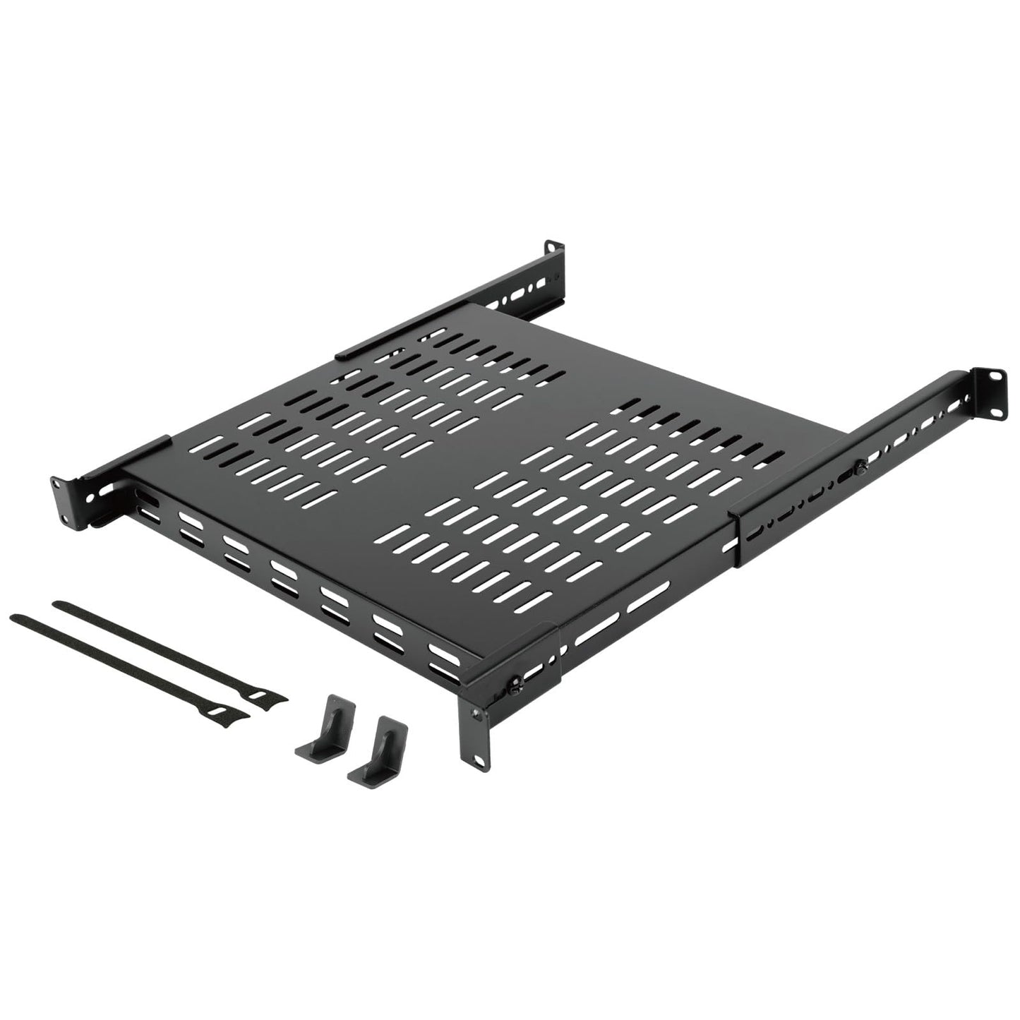 Tecmojo 1U 4-Post Vented Server Rack Mount Shelf,13.8in Deep with Adjustable Depth 13.8-23.6inch,Supports to 242 lbs,Universal Tray for 19 Inch AV/Network Equipment Rack,Black