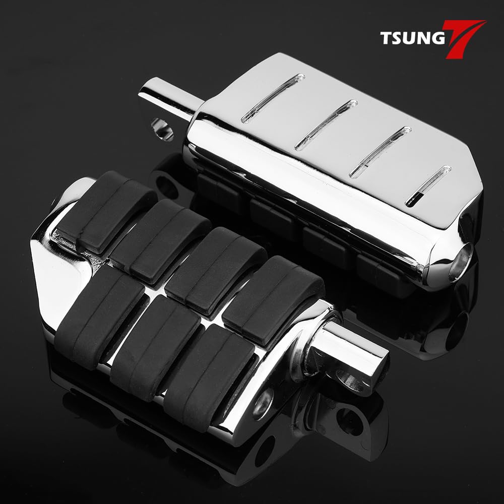 TSUNG Motorcycle Foot Pegs – Male Mount Rider/Passenger Footrests, Wide Higway Foot Rest Pedal Fit for Most V-Twin, Cruiser & Touring Motorcycles (Chrome)