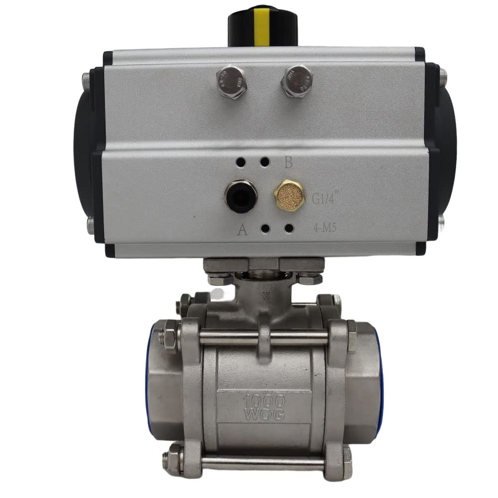INTSUPERMAI Three-Piece 2inch Pneumatic Actuated Ball Valve Single Acting Globe Threaded 304 Stainless Steel for Automatic Control System