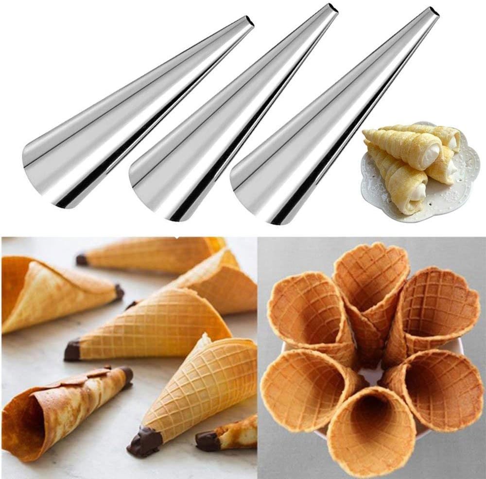 Skiennix Stainless Steel Cream Horn Molds - 21 Pcs Cannoli & Croissant Baking Tubes with Brush