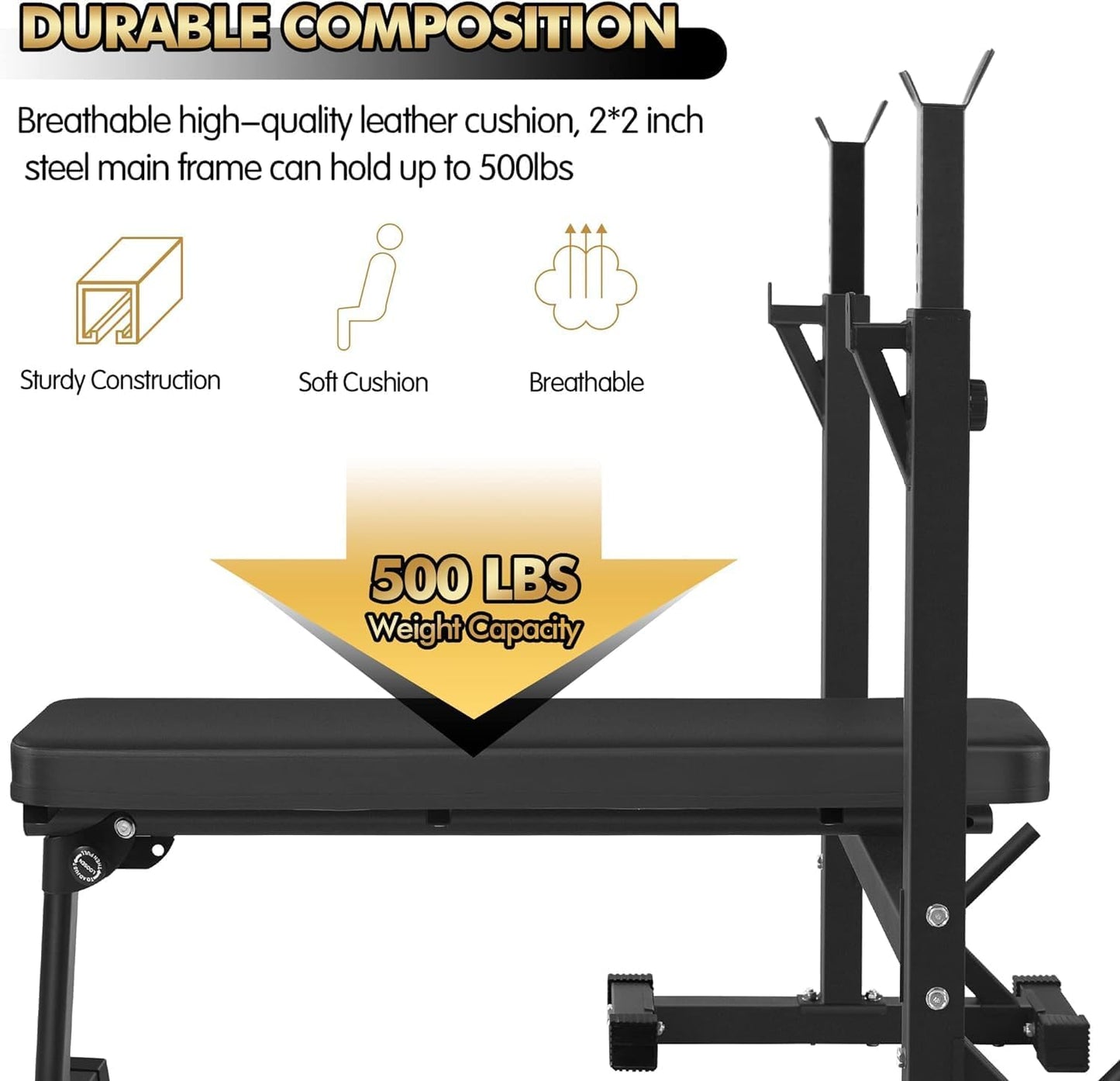 Bench Press, CANPA Olympic Weight Bench with Squat Rack Workout Bench Adjustable Barbell Rack Stand Strength Training Home Gym Multi-Function(dark black)