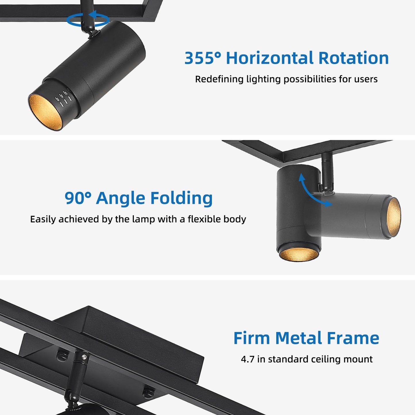 AIBISOD Zoomable 5-Color LED Track Lighting Kit, 6-Light Dimmable Ceiling Spotlights, 15°-60° Black Modern Track Light Fixture with Flexible Rotatable Heads for Kitchen, Living Room, Bedroom