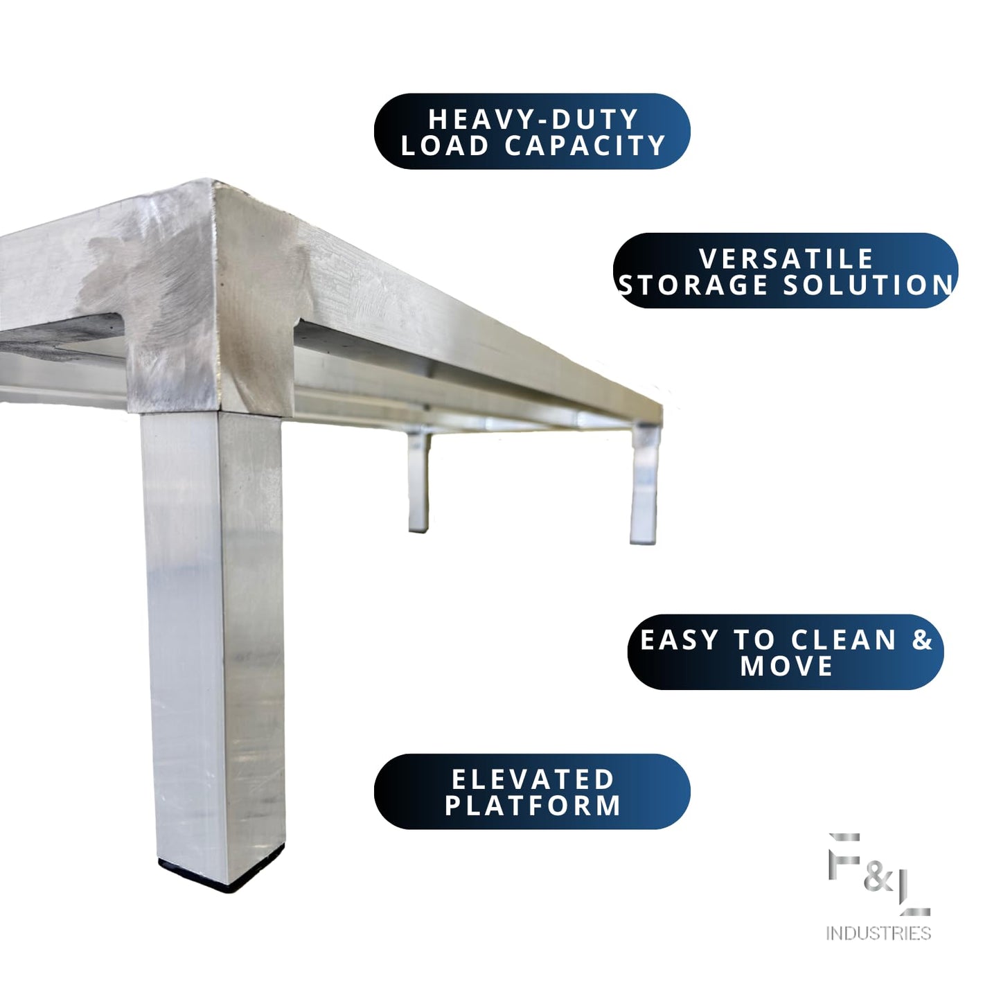 F&L Heavy-Duty Aluminum Dunnage Rack – 1850 lb Capacity, All-Welded Aluminum Storage Platform Designed for Warehouses, Restaurants, Retail Backrooms, and Industrial Use (24"x14"x8")