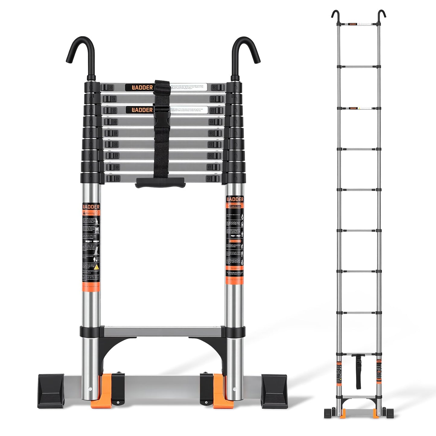 Telescoping Ladder,12.5 FT Extension Ladder w/Hooks, Stabilizers,Wheels, Heavy Duty 330lbs Max Capacity, Collapsible Folding Ladder for Rv,Roof,Outdoor