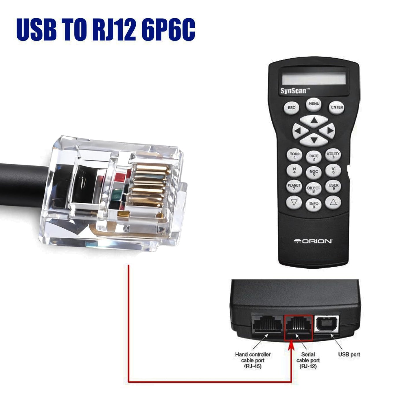 RJ12 6P6C FT232Chipset,1.8M 6FT USB to Hand Controller PC Link Cable of Orion Skywatcher Synscan, Hand Controller