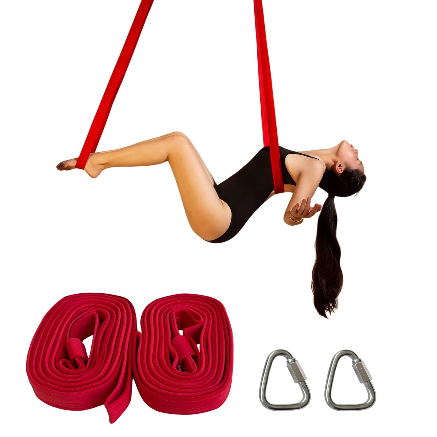 PRIOR FITNESS Aerial Loops Kit, Premium Red Circus Loops w/SGS Certificate, 2.75m/9ft Round Ropes (Pair) for Aerial Gymnastics, Circus Artists, Trapeze & Acrobatics with Wrist Lockers & Carabiners