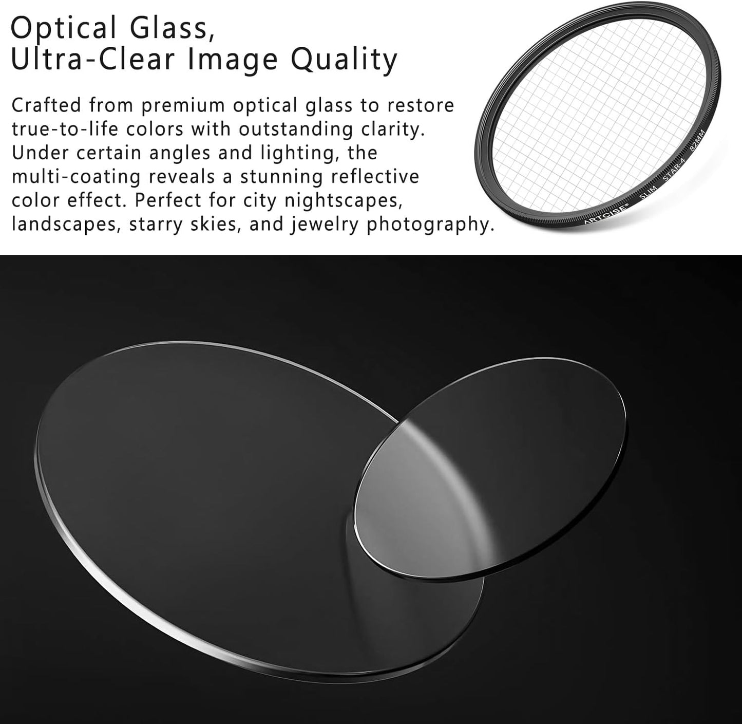ARTCISE 4+6+8 Set (58mm) Star Filter Kit: Point Cross Screen Lens Filters with Pouch for DSLR/Mirrorless Cameras
