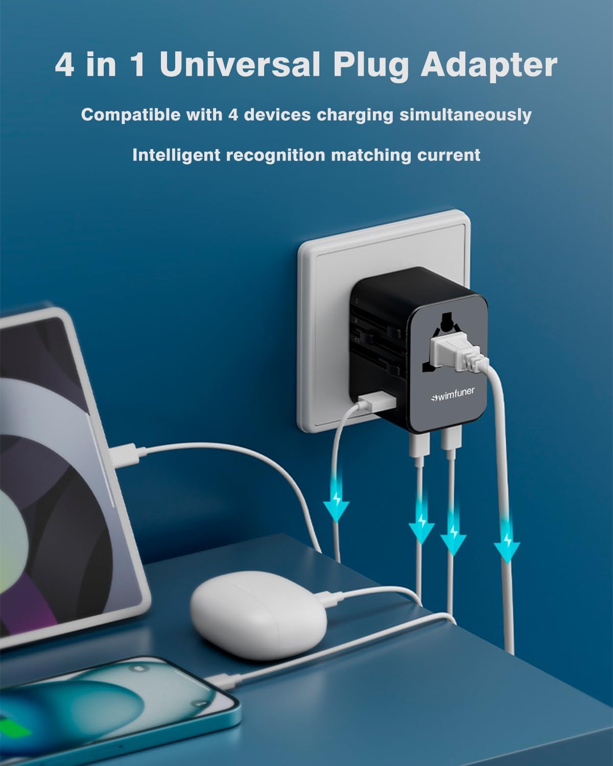 SWIMFUNER 2 1 Universal Travel Converter, GaN International Plug Charger, with USB-C and USB-A Travel Global Adapter