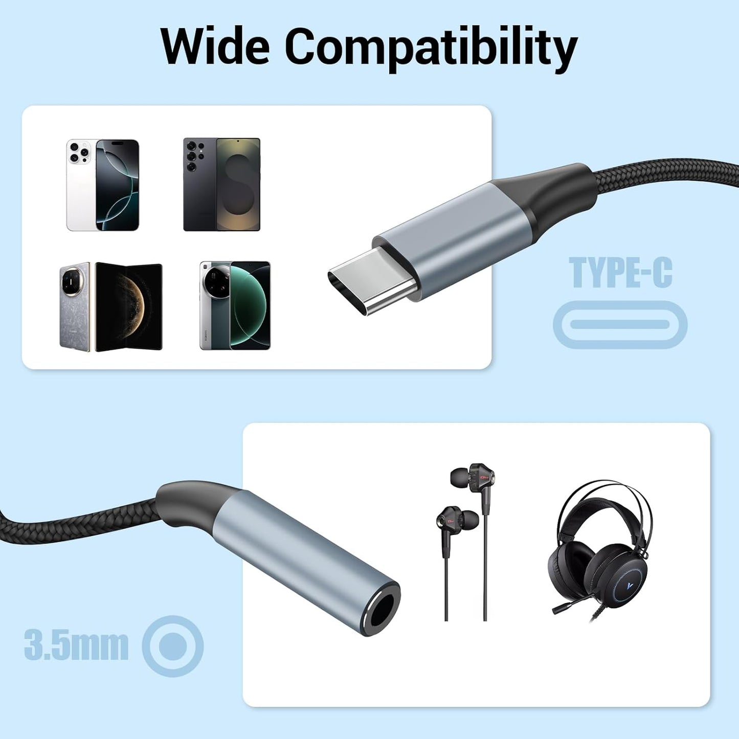 YGKSAA 2pcs 3.5mm S20+/S21 iPhone15 16 17, USB C to Female Headphone Jack Adapter, Upgrade Metal Case, Compatible