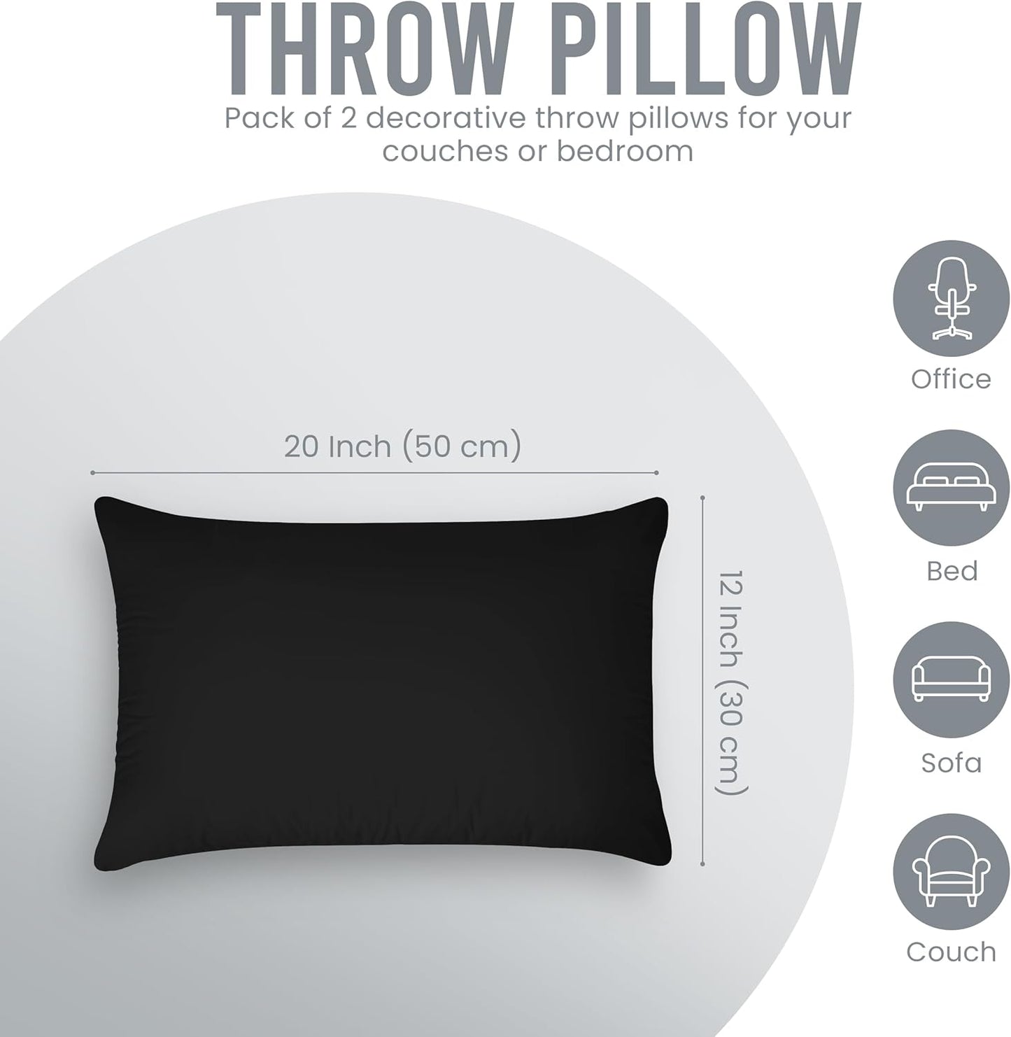 Utopia Bedding 12x20 Pillow Inserts - Set of 2 Black Decorative Throw Pillows for Sofa & Bed - Soft & Fluffy Cushions