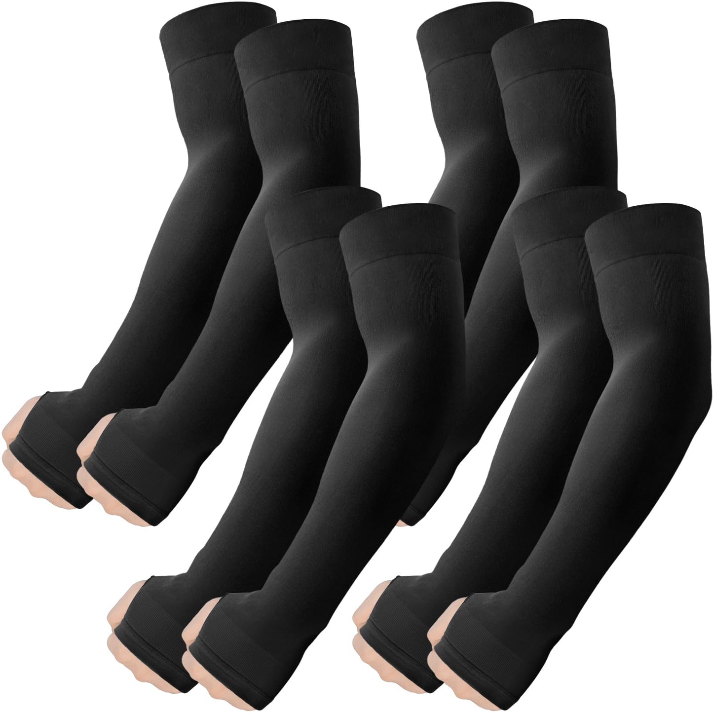 ROXUN 4 Pairs Arm Sleeves with Thumb Hole, Cooling UV Sun Protection Compression Tattoo Cover Up for Men/Women 4 Black