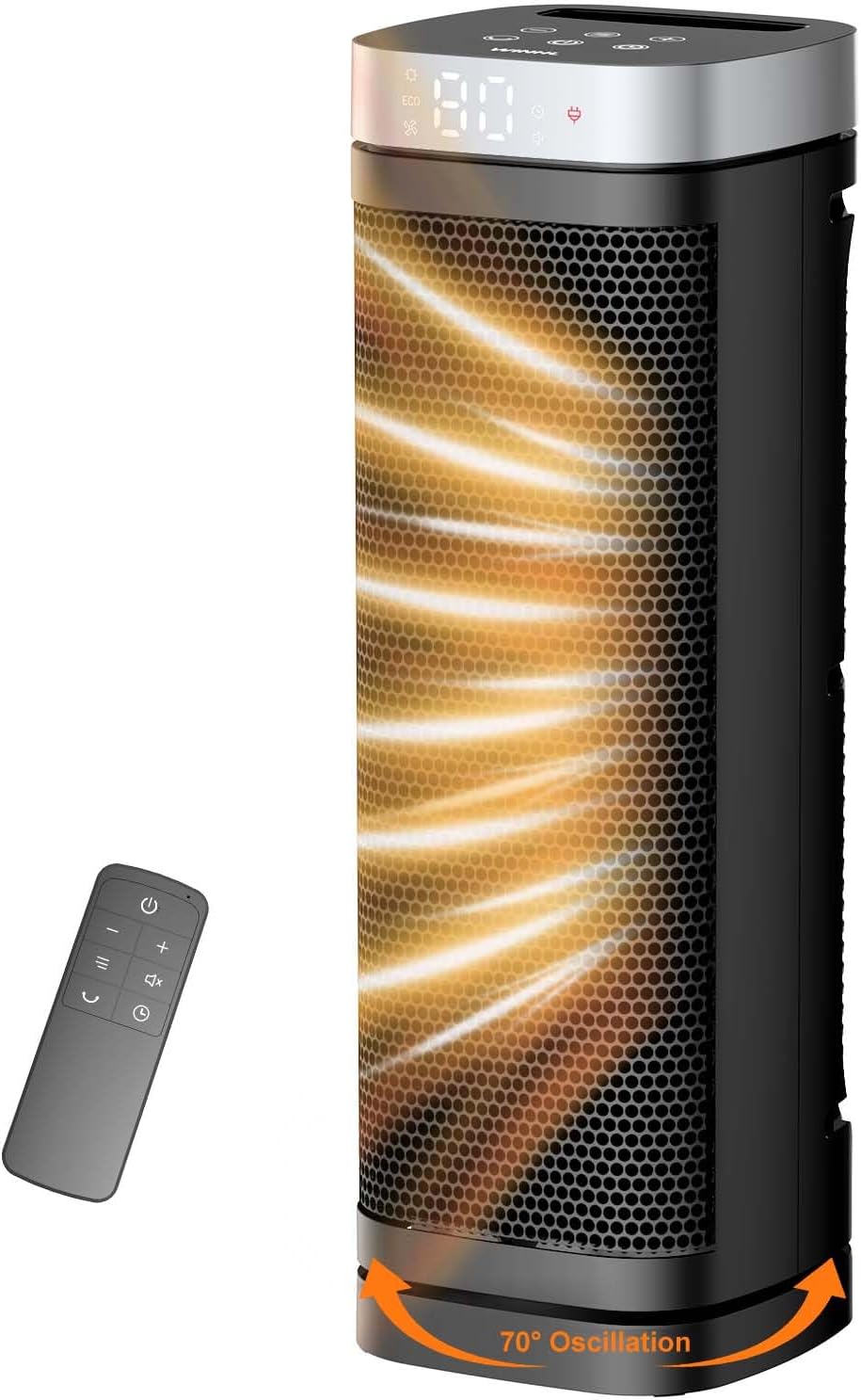 WINHL Electric Space Heater - 1500W PTC Ceramic with Thermostat, Remote & 70° Oscillation - 17 Inches for Home & Office