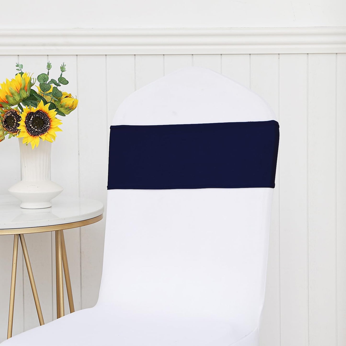 Skiennix 50 Pack Navy Blue Spandex Chair Sashes - Stretch Bands with Buckles for Weddings & Events