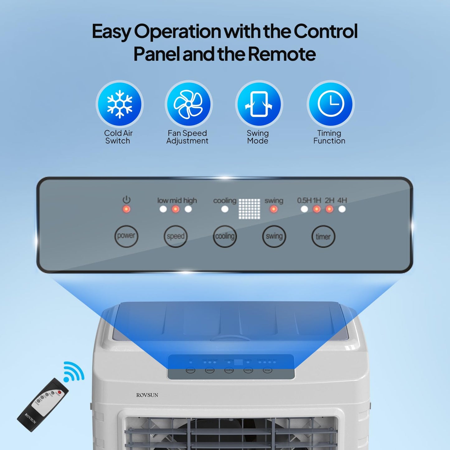 ROVSUN 13.2Gal Portable Swamp Cooler, 4100CFM Evaporative Air Cooler with Auto Oscillating, Remote, 3 Speeds, 7.5H Timer & 4 Ice Packs, 3-IN-1 Humidifying Cooling Fan Indooor Outdoor Patio Garage