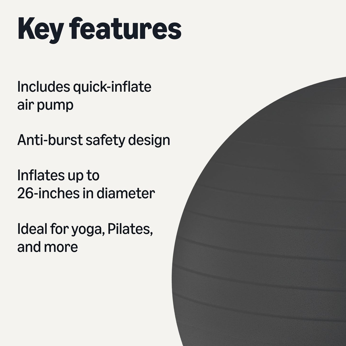 Amazon Basics Anti-Burst Exercise Ball with Pump for Yoga and Pilates, 23-26" Diameter, Black