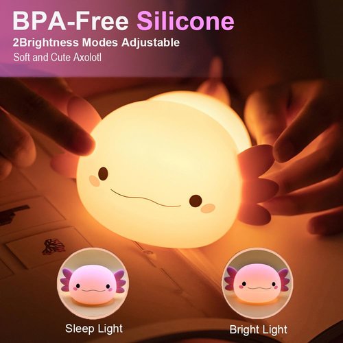 magical JD Axolotl Night Light for Kids Bedroom, Animal Silicone Nursery Night Lamp Touch Dinosaurs Nightlights USB Rechargeable Bedside Lamp for Baby Children Toddlers Girls Gift (Pink Axolotl)