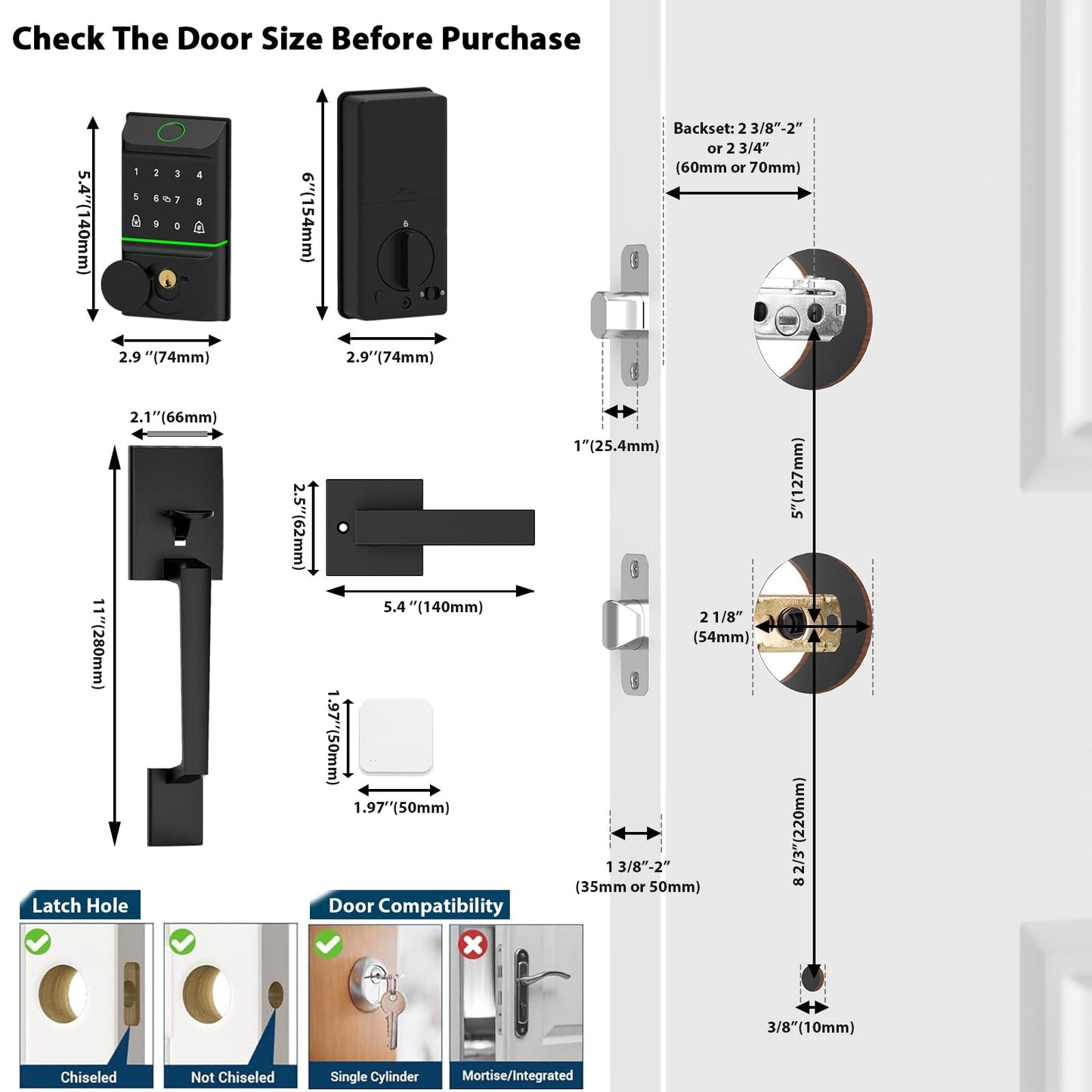 CINOP Smart Locks for Front Door with Handle Set, App Control, WiFi Front Door Lock Electronic Screen+WiFi Gateway, Keyless Entry Door Lock Fingerprint Deadbolt, Auto Lock (Black)