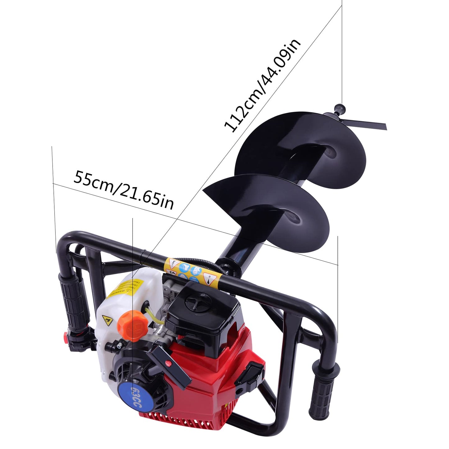 MRFIOJYDR Auger Post Hole Digger, Gas Powered Earth Post Hole Digger Post Holes Earth Digger Petrol Drill Borer Bulb Planting Drill Fence Hole Maker Machine (63CC 3HP 2.2KW Single Leaf)