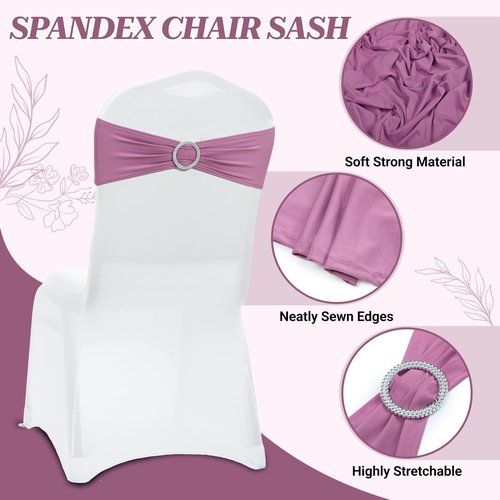 MDS Spandex Chair Sashes - Universal Fit Elastic Stretch Bands with Buckle for Weddings | Dusty Pink - Pack of 200