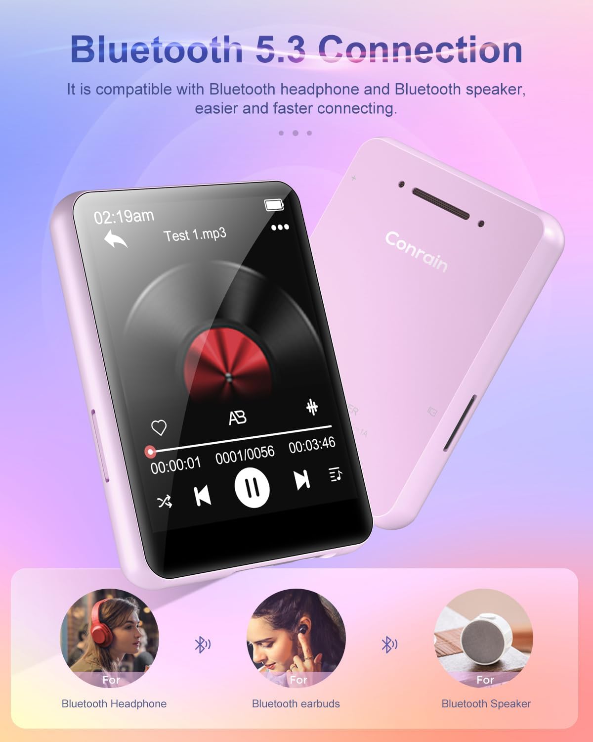 Conrain 64GB MP3 5.3, 2.4 128GB Player with Bluetooth Portable Digital Lossless Music Player with Built-in Speaker