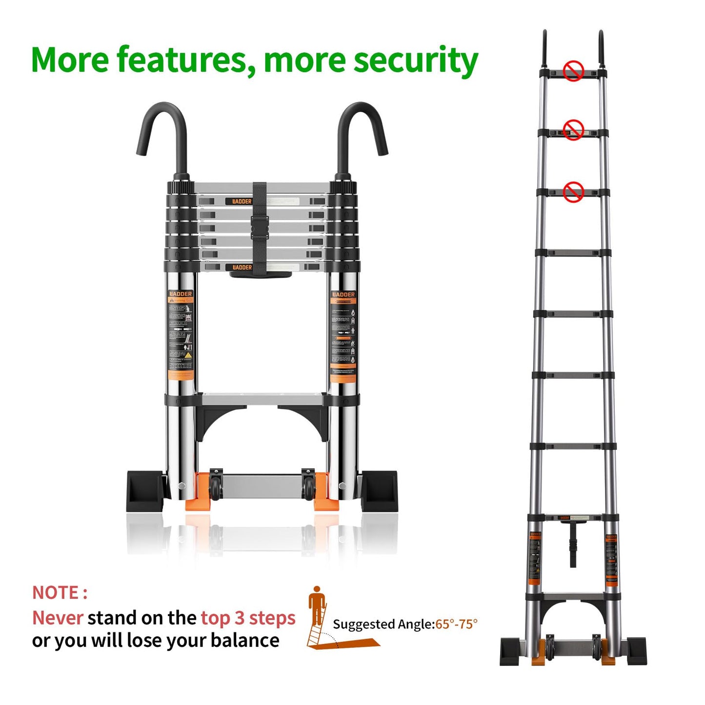 Telescoping Ladder,with Stable Hook and stabilizer barand,Extension Ladder, Heavy Duty 330lbs Max Capacity, Multi-Purpose Collapsible Ladder for RV or Outdoor Work (16.5FT/5.1M)