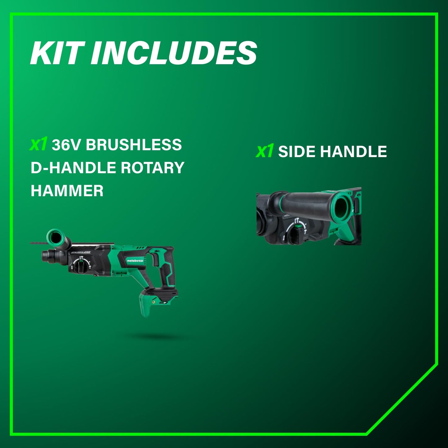 Metabo HPT 36V MultiVolt™ Brushless SDS Plus 1-1/8" D-Handle Rotary Hammer, Cordless Rotary Hammer Tool Body Only, High Impact Energy 2.3 ft-lbs, Ergonomic Design, Tool Body Only, DH3628DDQ4