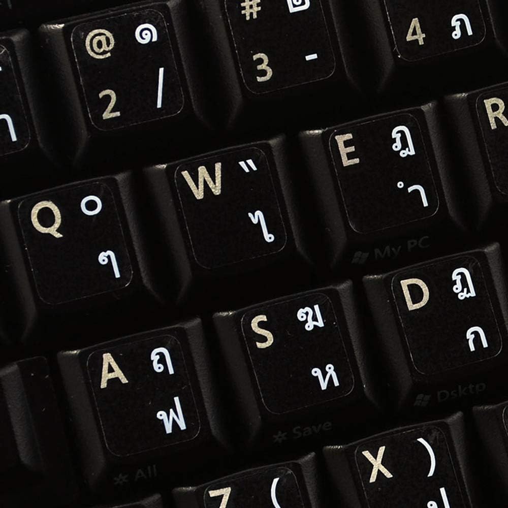 4Keyboard Thai Keyboard Sticker with White Lettering Transparent Background for Desktop, Laptop and Notebook