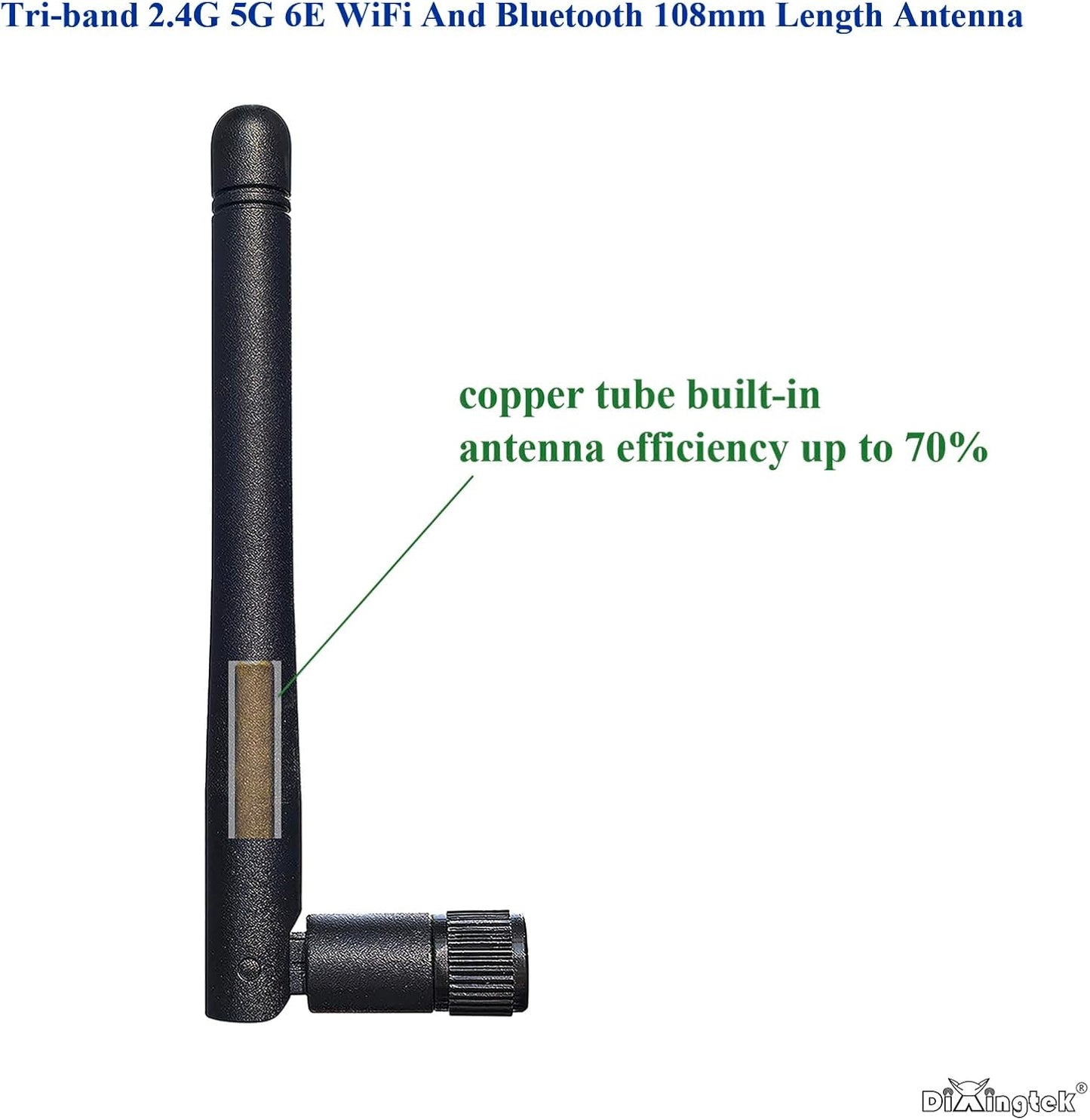 Dixingtek 6E 2.4GHz 5GHz 6GHz 4-Pack WiFi Tri-Band Bluetooth RP SMA Antenna, Compatible with WiFi Router Camera